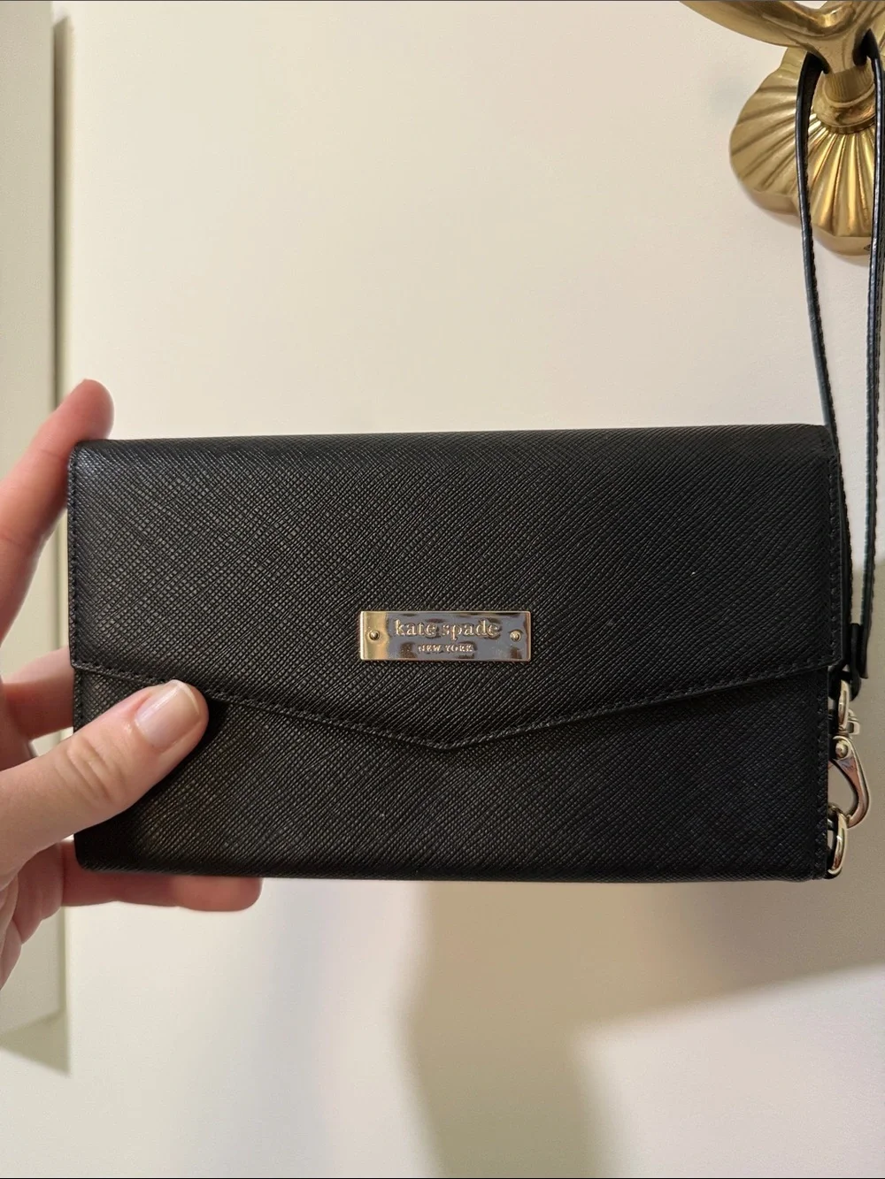 kate spade Black Wristlet Card & Key Holder with Gold Plaque